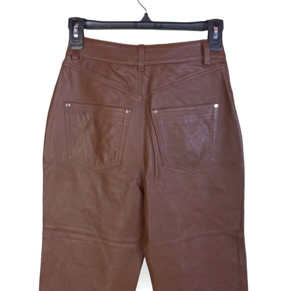 REVOLVE L’Academie Mila Leather Boot Cut Pant in Brown Five Pocket Zip Fly XS - Picture 8 of 12